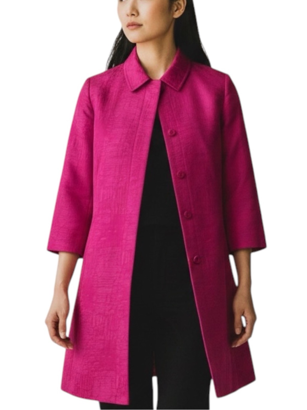 Chico’s Textured Pink CottageCore BarbieCore Long Jacket NWOT Size 4